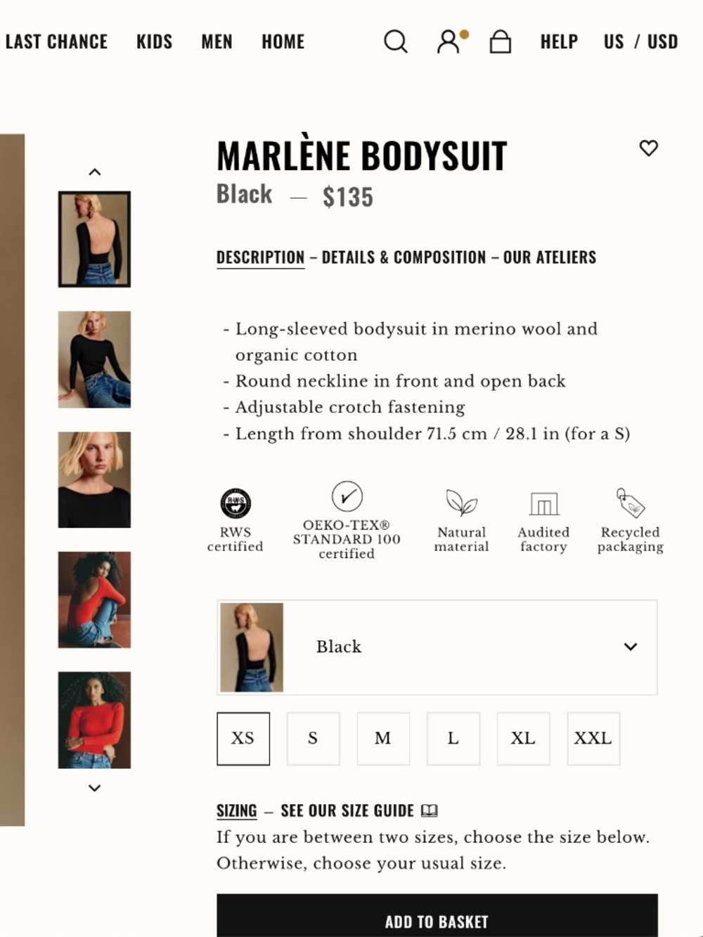 NWT Sezane MARLÈNE BODYSUIT Black (S) - Picture 3 of 7